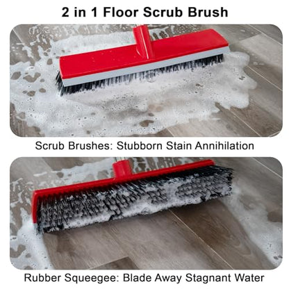15.7 Inch Floor Scrub Brush Removable Stainless Steel Handle 2 in 1 Scrape Brush Stiff Bristle Shower Scrubber for Cleaning Patio Bathroom Garage Kitchen Wall Deck Tub Tile 52.4 inch Tall