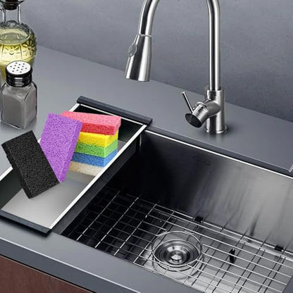 Large Cellulose Sponges, Kitchen Sponge for Dish, Thick Heavy Duty Scrub Pads, Non-Scratch Scrubber for Household/Cookware/Bathroom/Office/Boat 5.5" x 3" x 1" (7 Pack) Black - color: Black