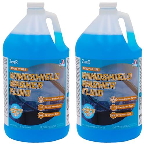 ZeroR® Windshield Washer Fluid, Ready to Use, +32°F Formula for Streak-Free Automotive Glass, Bug Splatter & Road Grime | Made in USA | 128 fl oz each (2 Gallons) - size: 128 Fl Oz (Pack of 2)