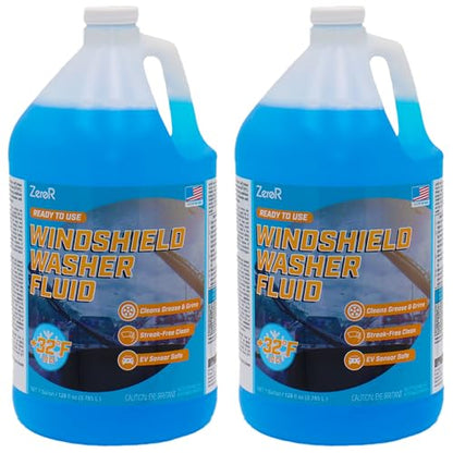 ZeroR® Windshield Washer Fluid, Ready to Use, +32°F Formula for Streak-Free Automotive Glass, Bug Splatter & Road Grime | Made in USA | 128 fl oz each (2 Gallons) - size: 128 Fl Oz (Pack of 2)