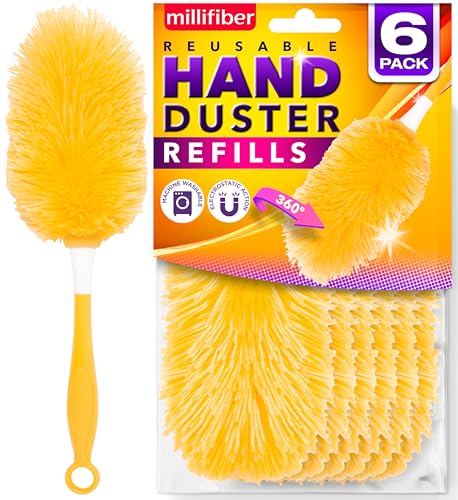 Millifiber 360° Reusable Duster Refills for Swiffer Hand Dusters (6-Pack) | Handle not included, microfiber duster covers, machine washable duster cleaning pads - size: 6 Count (Pack of 1)