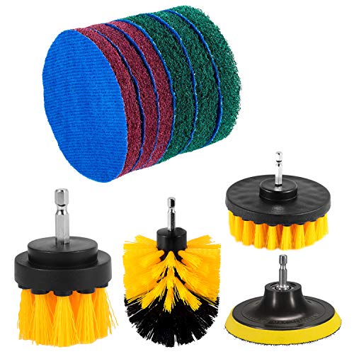 Kichwit 4 Inch Drill Power Brush Tile Scrubber Scouring Pads Cleaning Kit, 2 Inch Small Brush Included, Heavy Duty Household Cleaning Tool (Drill NOT Included) - size: 4 Inch + 2 Inch
