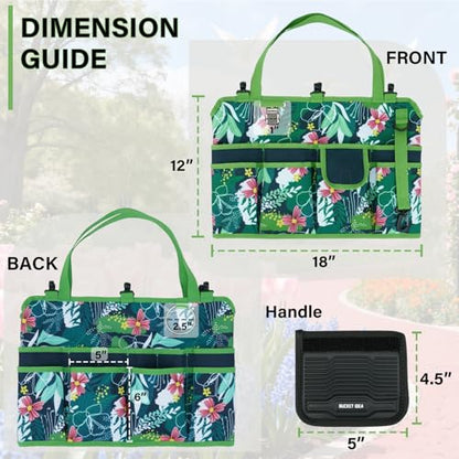 KUNN Bucket Tool Organizer 5 Gallon 18-Pocket Gardening Tool Bag with Hangable Handle | Garden Caddy & Bucket Accessory, Green - style: Green Leaf