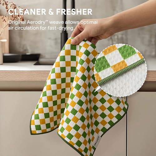 RECYCO Waffle Kitchen Towel Set of 2 - Quick Dry Microfiber Sustainable Dish Towels - Ultra Absorbent Reusable Cleaning Tea Towels - Lightweight Hand Towels,16”x 28”, Avocado Vibes - color: Avocado Vibes