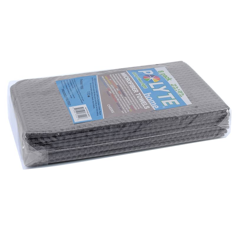 POLYTE Ultra Premium Microfiber Kitchen Dish Hand Towel Waffle Weave, 8 Pack (16x28 in, Gray) - color: Gray, size: 16x28 in