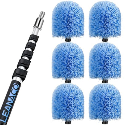 30FT High Reach Cobweb Duster with 5-20ft Extension Pole, 6 Pack Big Webster Cobweb Duster, Aluminum Telescopic Cobweb Brush, Spider Web Brush for Outdoor & Indoor Cleaning(24FT, Duster Kit)