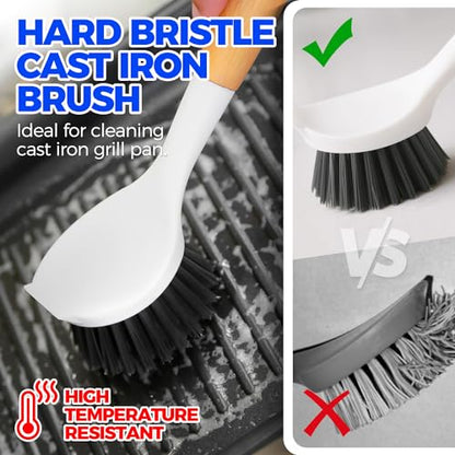 Holikme 3 Pack Dish Brush Set with Bamboo Handle, Kitchen Brushes for Cleaning Pot, Sink and Stove, Skillet Scrubber with Tough Bristles for Cast Iron Grill Pan, White Yellow Black - color: White Yellow Black