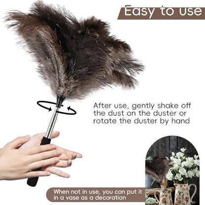 THARAHT Extendable Ostrich Feather Duster up to 16-47 inches Fluffy Feathers Long Handle Reusable for Cleaning Ceiling Fan Pendant lamp High Ceiling Blinds Furniture Feather Duster - size: 16-47inch