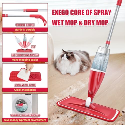 Spray Wet Mops with 3 Pads 2 Refillable Bottles for Hardwood Floor Cleaning