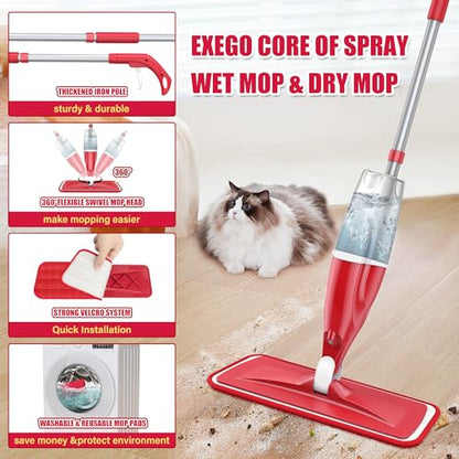 Spray Wet Mops with 3 Pads 2 Refillable Bottles for Hardwood Floor Cleaning