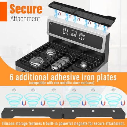 Stainless Steel Stove Gap Covers Set with Magnetic Stove Shelf,Brushes | 2-in-1 kitchen solution with adjustable gap covers and magnetic stove shelf,Brushes for organization & cleaner cooking space - color: Black