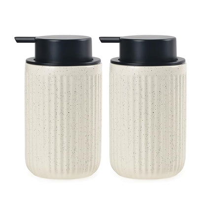BosilunLife Foaming Soap Dispenser Set - Beige Ceramic Foam Hand Soap Dispenser 12oz with Rust Proof Pump, Easy Pressing, Refillable for Kitchen & Bathroom - 2 Pack - color: Beige-foam Pump
