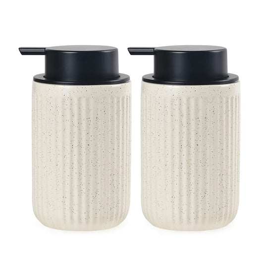 BosilunLife Beige Soap Dispenser Set - 2 Pack 12oz Ceramic Dish Soap Dispenser with Rust Proof Pump for Kitchen, Hand Soap and Lotion Set Suitable for Farmhouse Bathroom Decor - color: Beige-liquid Pump