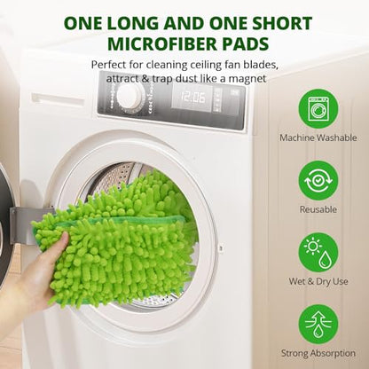 Ceiling Fan Cleaner Duster with 6 Ft/72'' Extension Pole High Ceiling Fan Blade Cleaning Tool Microfiber Duster Reusable Pads for Cleaning Ceiling Fan, Baseboard, Blind, Cobweb, Molding