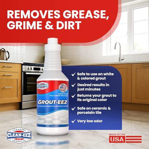 Clean-eez Grout Cleaner 2 Pack with Stand-Up Brush Attachment - Stain Remover Heavy-Duty Scrubber - Bathroom Shower Ceramic Porcelain Tile & Grout Only - Easy Control Flip Top Cap - 32 oz.