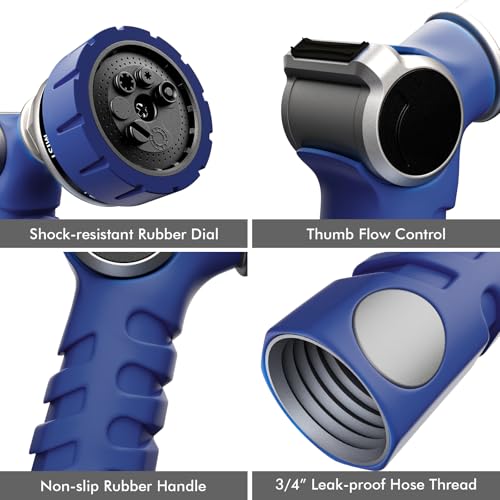 RESTMO Heavy Duty Hose Nozzle, Metal Garden Water Hose Sprayer with 7 Watering Patterns, Thumb Control, On Off Valve, High Pressure Nozzle Sprayer for Watering Plants, Car and Pet Washing, Blue - color: Blue