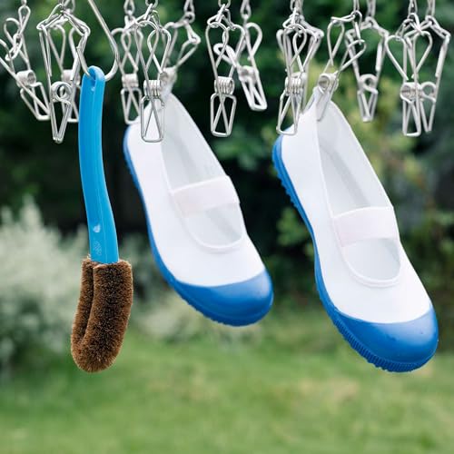 Kamenoko Jump - Japanese Kitchen Scrub Brushes with Handle - Set of 2 - Green - Cleaning Brush for Kitchen, Bath, and Shoes - Made in Japan