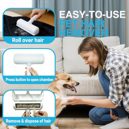 Roller Pet Hair Removal Tool, Portable Detachable Handle Reusable Lint Roller for Cat & Dog Hair on Car, Furniture, Couch, Carpet, Rugs