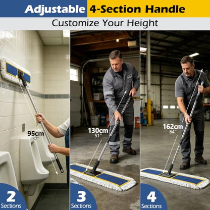 MASTERTOP 40" Commercial Dust Mop for Floor Cleaning, Heavy Duty Flat Mop | Industrial 64" Long Handle Push Broom with 2 Cotton Pads for Hardwood, Tile, Laminate, Concrete, Warehouse & Gym Cleaning - color: Blue(40"*8.3")