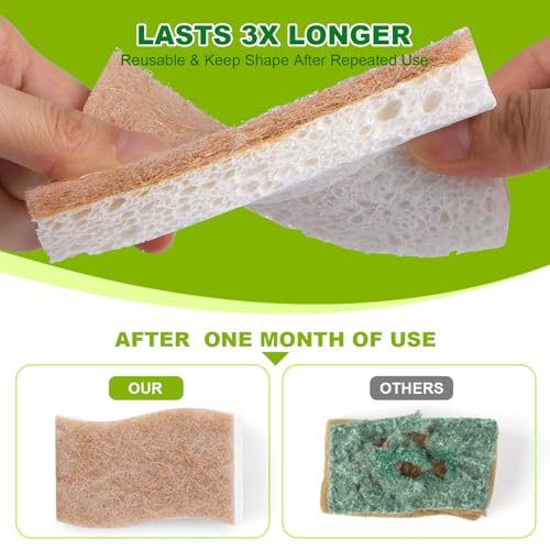 HOMEXCEL Sponges Kitchen, 24 Packs Non-Scratch Natural Sponge for Dishes Cookware, Biodegradable Cellulose Scrub Sponges for Dishwashing Cleaning Household Bathroom - color: Brown-s Shape