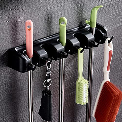 LIFKOME New Broom Holder Wall Mount Space-Saving Mop Hanger Organizer Sturdy Wall Mounted Brush Holder - color: Black