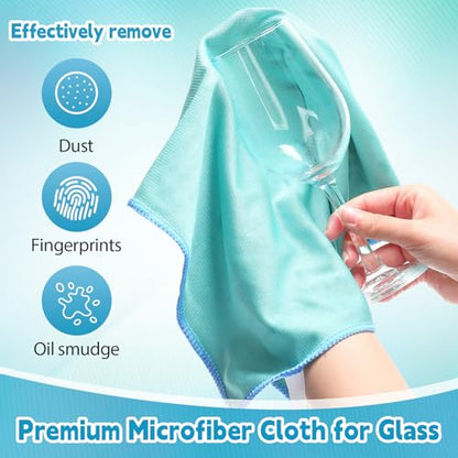 Maxcheck 24 Pack Magic Cleaning Cloth, 16 x 16 Inch Microfiber Glass Cleaning Cloths Reusable Lint Free Microfiber Towels for Kitchen Dish, Windows, Mirror, Glass, Car(Green) - color: Green