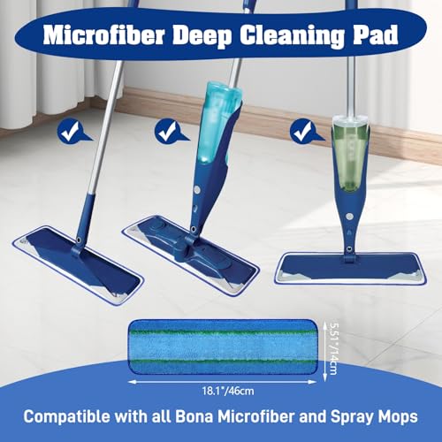 8 Pack 18Inch Deep Cleaning Replacement Pads Compatible with Bona Family of Mops, Premium Microfiber Floor Mop for Hardwood Floors and Multi-Surface Floor Cleaner