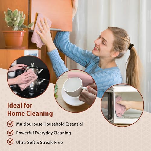 H4N Microfiber Cleaning Cloth Roll, 85 Pack Micro Fiber Wash Cloths for Car, Tear Away Towels, Ultra Absorbent Dish Rags, Non-Abrasive, Reusable and Washable Household Supplies, 11.81" x 11.81", Pink - color: Pink