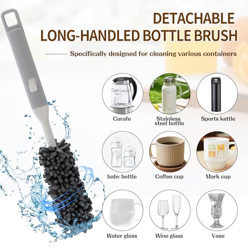 Five-Piece Bottle Brush Cleaning Set Includes 4 Straw Cleaning Brushes and 1 Cup Brush with Detachable Long Handle. Suitable for Cleaning Straws, Glasses, and Water Cups. - color: 6 White Brushes