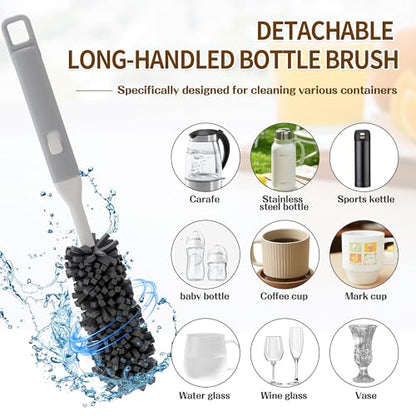 Peitushengjin Bottle Brush Cleaning Set: 12.2-inch Long-Handled Bottle Brush, Bottle Gap Cleane and, Cup Lid Cleaning Brush - color: 1 Gray Brush, 1 Green Brush, 1 Purple Brush