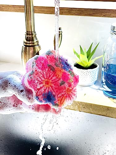 Bright Box Kitchen Scrub + Wipe Ergo Scrubber Sponge Scratch Free Rinse Clean Long Lasting, 1ct Pink