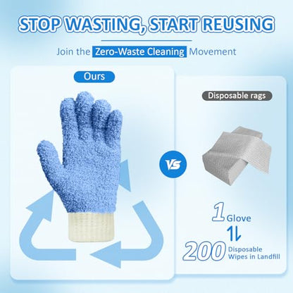 MIG4U Microfiber Dusting Gloves House Cleaning Glove for Blinds, Windows, Shutters, Furniture, and Car, Reusable Lint-Free Blue 2 Pairs S/M - color: Blue Mitten + Gloves, size: Small-Medium
