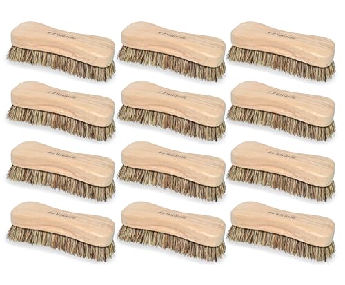 All-Natural Wooden Scrub Brush Set – 12 Pack | Heavy-Duty Palmyra Bristle Cleaning Brushes for Commercial and Industrial Use | Floor, Tile, Grout and Workshop Scrubber | Bulk Cleaning Supply