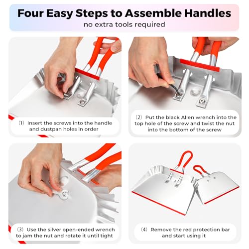2 Pack Metal Dust Pan 17" and 12", Aluminum Heavy Duty Dust Pans with Non-Slip Rubber Handle, Large and Small Dustpan Set, Lightweight for Sweeping, Garage, Leaf, Household & Outdoor Cleaning