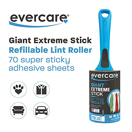 Evercare Extreme Giant Stick Lint Roller with Straight Handle Manual Lint Stick, 70 Sheets, Blue