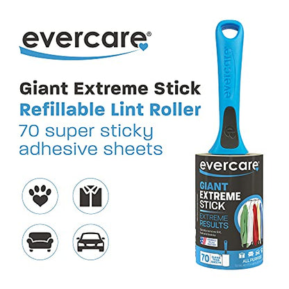 Evercare Extreme Giant Stick Lint Roller with Straight Handle Manual Lint Stick, 70 Sheets, Blue