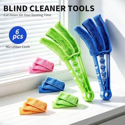 Window Blind Cleaner Duster Brush, 2 Pack with 6 Reusable Microfiber Sleeves for Venetian Blinds, Cleaning Tools for Window Blinds, Air Conditioner Vents, Fans, Car Vent