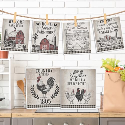 Reusable Swedish Dishcloths for Kitchen, 6PCS Farm House Cellulose Sponge Paper Towels Washable, Country Absorbent Fast Drying Swedish Dish Cloth for Home Cleaning - style: Farmhouse