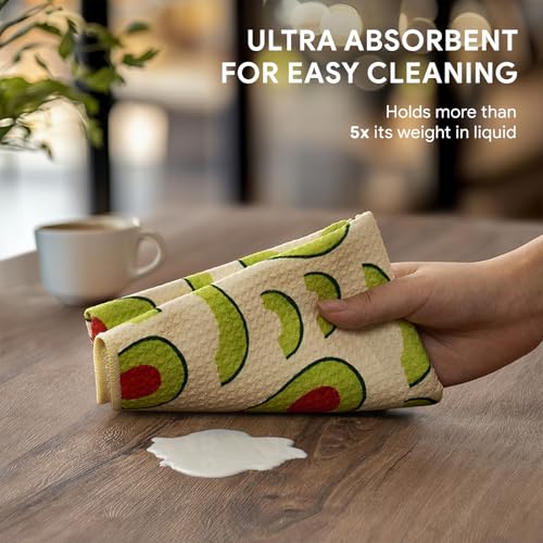 RECYCO Waffle Kitchen Towel Set of 2 - Quick Dry Microfiber Sustainable Dish Towels - Ultra Absorbent Reusable Cleaning Tea Towels - Lightweight Hand Towels,16”x 28”, Avocado Vibes - color: Avocado Vibes