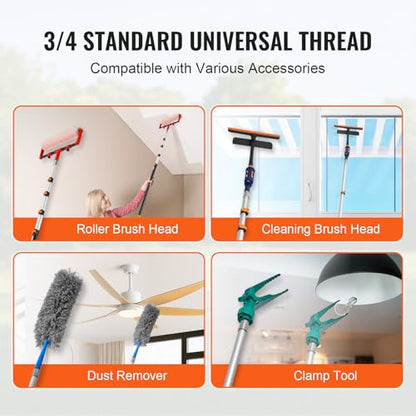 VEVOR Telescopic Extension Pole, 6-24 FT Multi-Purpose Extension Pole, Sturdy Aluminum Alloy Paint Extendable Pole with Flip-Lock Design, Telescopic Pole for Painting, Dusting and Cleaning - style: 6-24 FT