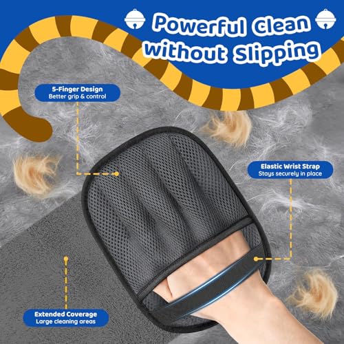 SmartTrends-2 Packs Pet Hair Removal Glove for Dogs & Cats, Five-Finger Ergonomic Grip Reusable & Washable Pet Hair Removal Tool, Lightweight Portable Dog Hair Remover for Couch, Carpet, Bed, Cloth - color: Grey