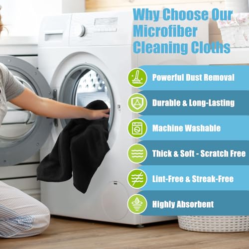 Nuenen Microfiber Cleaning Cloths for Cars 16 x 16 Inch Ultra Absorbent Car Towels Drying Reusable Cleaning Supplies House Kitchen Window Microfiber Towel(Black,60 Pcs) - color: Black