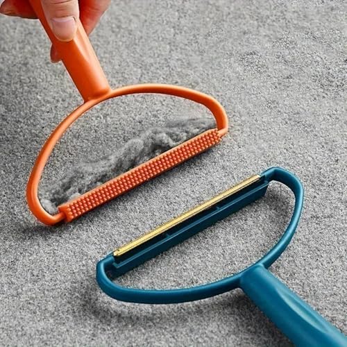 2 Pack Pet Hair Remover Tool – Reusable Lint Cleaner for Clothes, Furniture, Carpets – Fuzz Remover for Dog & Cat Hair – Durable & Portable Lint Scraper in Orange and Blue for Home & Travel