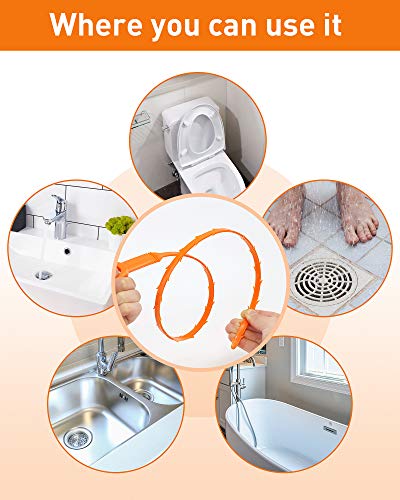 6 Pack 25 Inch Drain Snake Hair Clog Remover Tool, Flexible Sink Drain Cleaner for Shower, Bathtub, Bathroom Sink and Kitchen Sink, Reusable Drain Cleaning Tool for Hair Blockage Removal