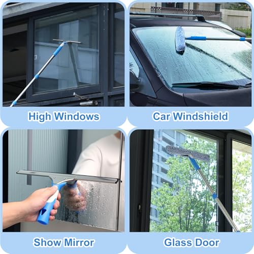 Mitclear Professional Window Cleaning Kit with Bucket 3 Gallon, 14" Window Squeegee Microfiber Scrubber with 77" Long Handle, Window Washing Equipment Cleaner Tools for Home Outdoor Car Commercial Use - style: Window Cleaning Kit with Poles