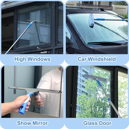 Mitclear Professional Window Cleaning Kit with Bucket 3 Gallon, 14" Window Squeegee Microfiber Scrubber with 77" Long Handle, Window Washing Equipment Cleaner Tools for Home Outdoor Car Commercial Use - style: Window Cleaning Kit with Poles