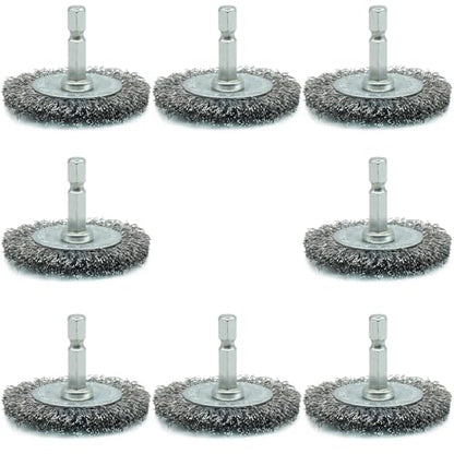 8-Pack 2-inch Wire Wheel Brush Set for Drill | 1/4" Hex Shank, Coarse Carbon Steel Crimping, Aggressive Rust Removal, Paint Stripping, Surface Abrasion - style: 2-inch Wheel Brush - 8 Piece