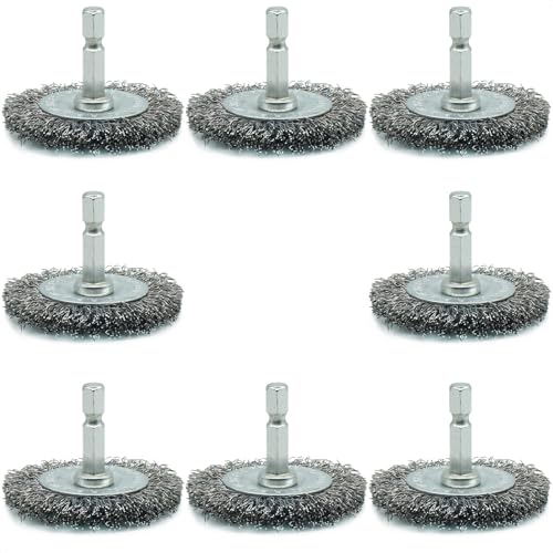 8-Pack 2-inch Wire Wheel Brush Set for Drill | 1/4" Hex Shank, Coarse Carbon Steel Crimping, Aggressive Rust Removal, Paint Stripping, Surface Abrasion - style: 2-inch Wheel Brush - 8 Piece