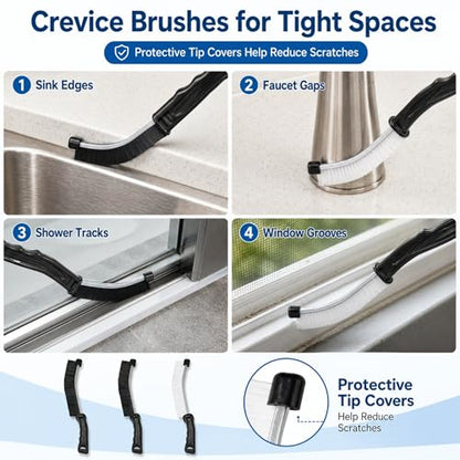11Pcs Crevice Cleaning Brush Set, Hard Bristle Crevice Cleaning Brush Tool Kit, Thin Brush for Cleaning Tight Spaces, Gaps, Grout, Sink, Bathroom, Kitchen, Window Tracks, Bottles, Straws, with Scraper