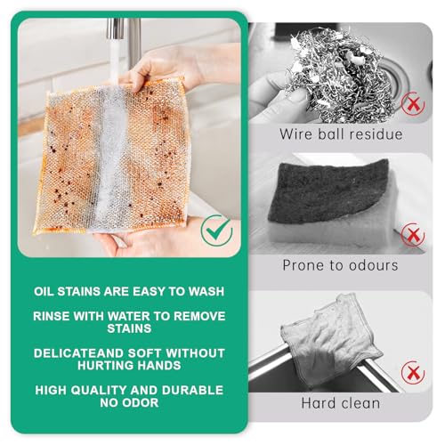 10Pcs Multipurpose Wire Dishwashing Rag, Reusable Non-Scratch Wire Dishcloth, Metal Dish Cloth Wet and Dry for Kitchen Cleaning, Sinks, Dishes, Stove Top, Dimensions(7.87X7.87)